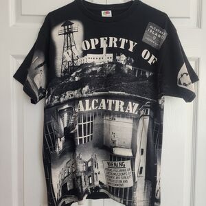 Vintage 90s Property of Alcatraz Prison All Over Print T-Shirt Graphic Tee, Sz L
